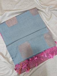 Grey with Pink Copper Zari Woven Border Semi Soft Silk Saree