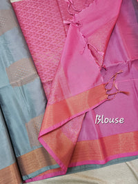 Grey with Pink Copper Zari Woven Border Semi Soft Silk Saree