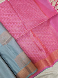 Grey with Pink Copper Zari Woven Border Semi Soft Silk Saree