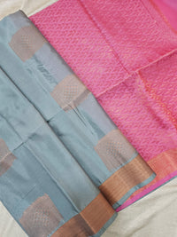 Grey with Pink Copper Zari Woven Border Semi Soft Silk Saree