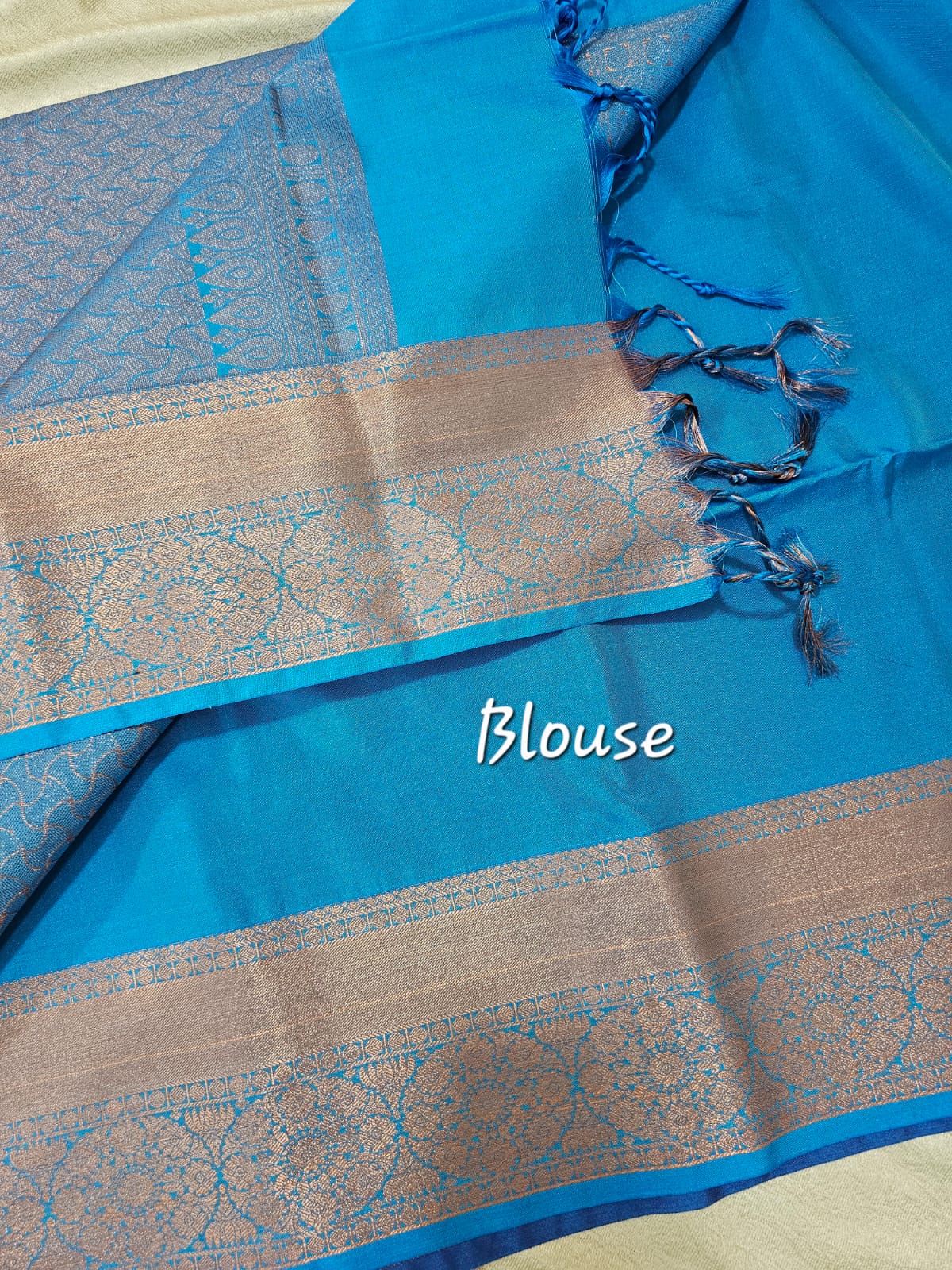 Pink with Blue Copper Zari Woven Border Semi Soft Silk Saree
