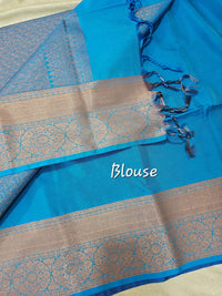 Pink with Blue Copper Zari Woven Border Semi Soft Silk Saree