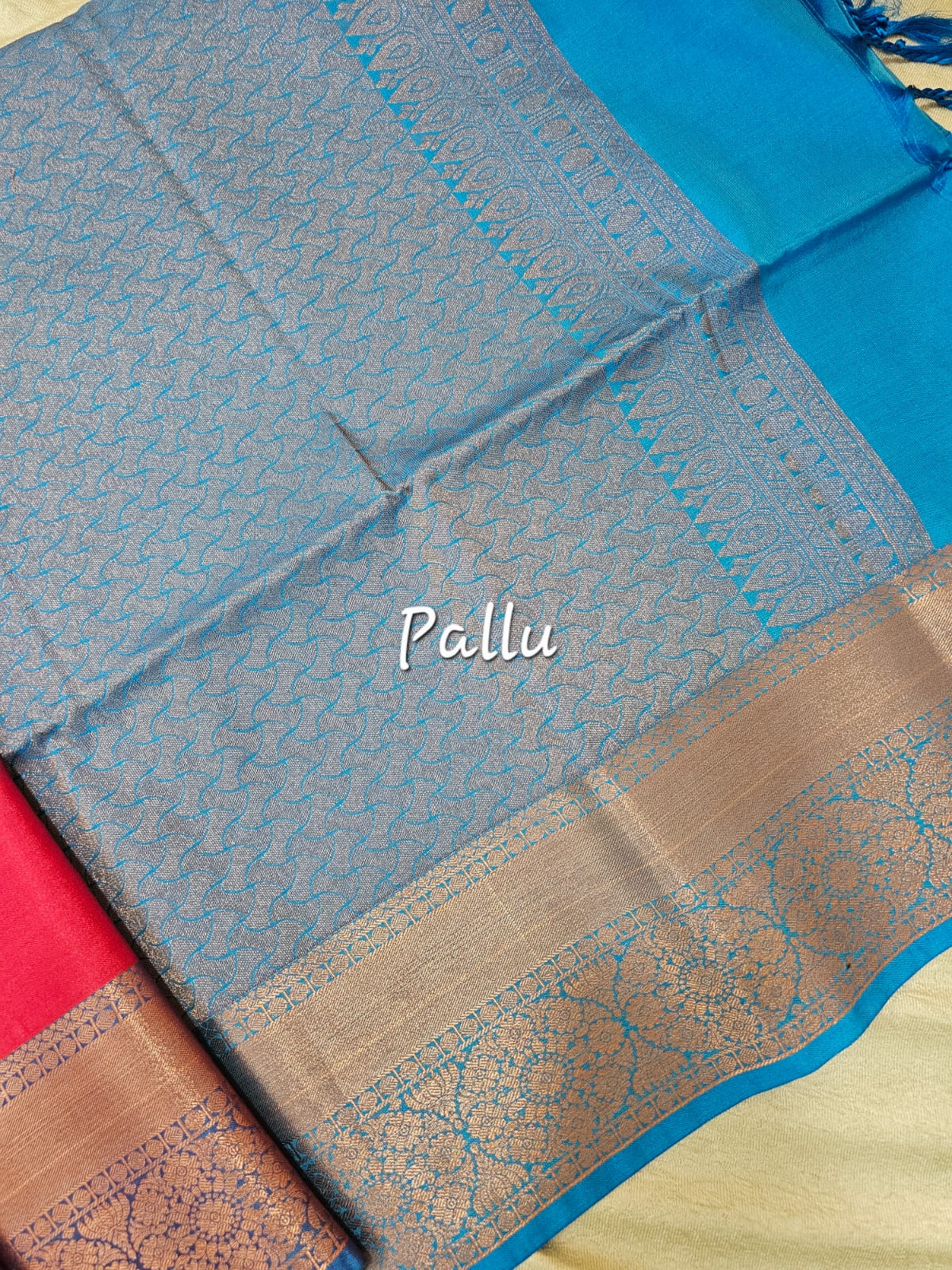 Pink with Blue Copper Zari Woven Border Semi Soft Silk Saree