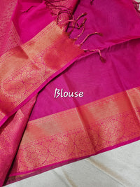 Green with Pink Copper Zari Woven Border Semi Soft Silk Saree