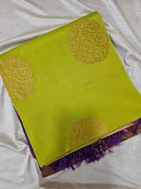 Green with Purple Copper Zari Woven Border Semi Soft Silk Saree