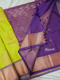 Green with Purple Copper Zari Woven Border Semi Soft Silk Saree