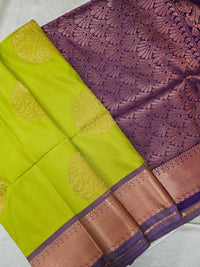 Green with Purple Copper Zari Woven Border Semi Soft Silk Saree