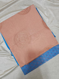 Pastel Onion Pink with Blue Copper Zari Woven Border Semi Soft Silk Saree