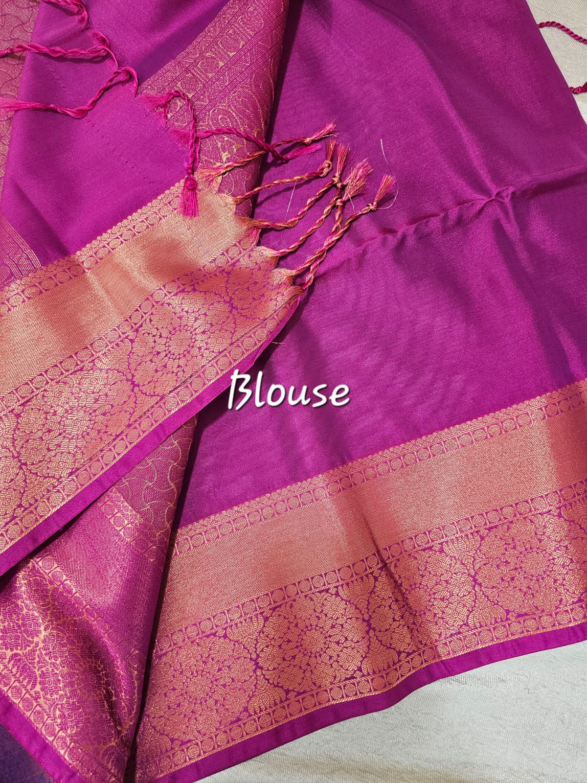 Grey with Magenta Pink Copper Zari Woven Border Semi Soft Silk Saree