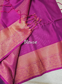 Grey with Magenta Pink Copper Zari Woven Border Semi Soft Silk Saree