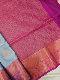Grey with Magenta Pink Copper Zari Woven Border Semi Soft Silk Saree