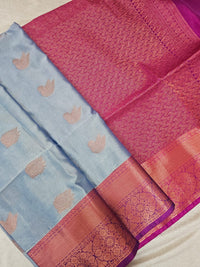 Grey with Magenta Pink Copper Zari Woven Border Semi Soft Silk Saree