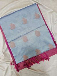 Grey with Magenta Pink Copper Zari Woven Border Semi Soft Silk Saree