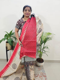 Semi Tussar with Striped Zari Weaving Saree- Red with Grey
