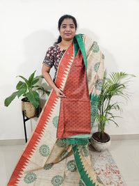 Semi Tussar with Striped Zari Weaving Saree -Red with Green