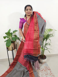 Pure Tussar Silk Saree with Zari Border Half N Half Pattern - Red with Black