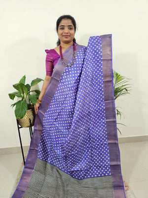 Lavender with Black Half N Half Pattern Pure Tussar Silk Saree with Zari Border