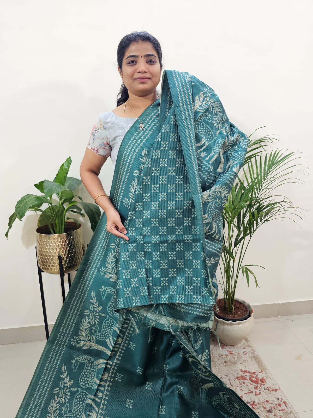 Semi Tussar with Striped Zari  Weaving Saree - Sea Green
