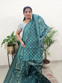 Semi Tussar with Striped Zari  Weaving Saree - Sea Green