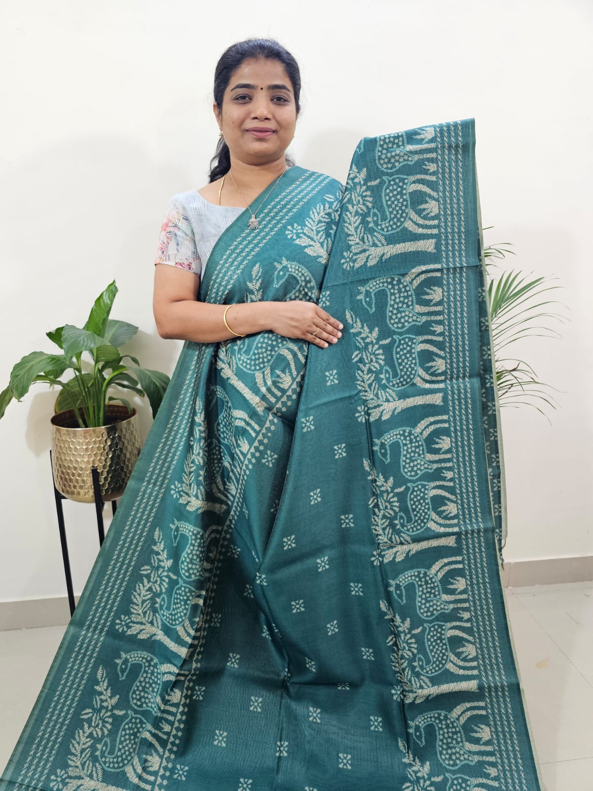 Semi Tussar with Striped Zari  Weaving Saree - Sea Green