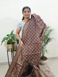 Semi Tussar with Striped Zari  Weaving Saree - Brown