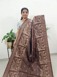 Semi Tussar with Striped Zari  Weaving Saree - Brown
