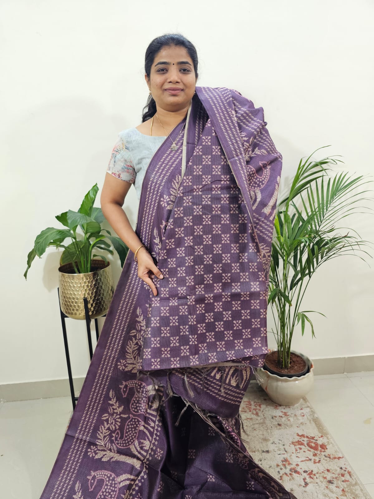 Semi Tussar with Striped Zari  Weaving Saree - Purple