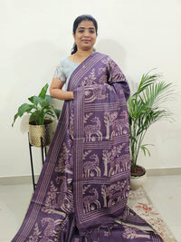Semi Tussar with Striped Zari  Weaving Saree - Purple