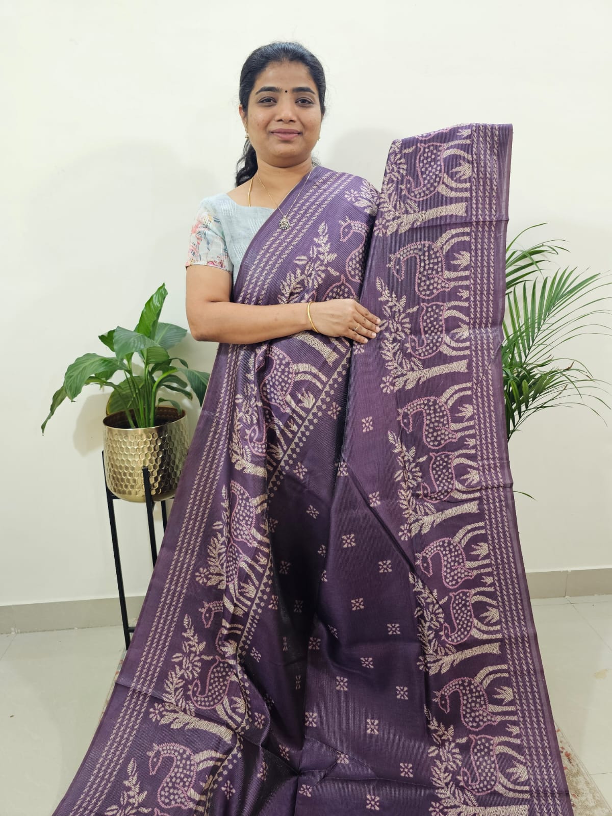 Semi Tussar with Striped Zari  Weaving Saree - Purple