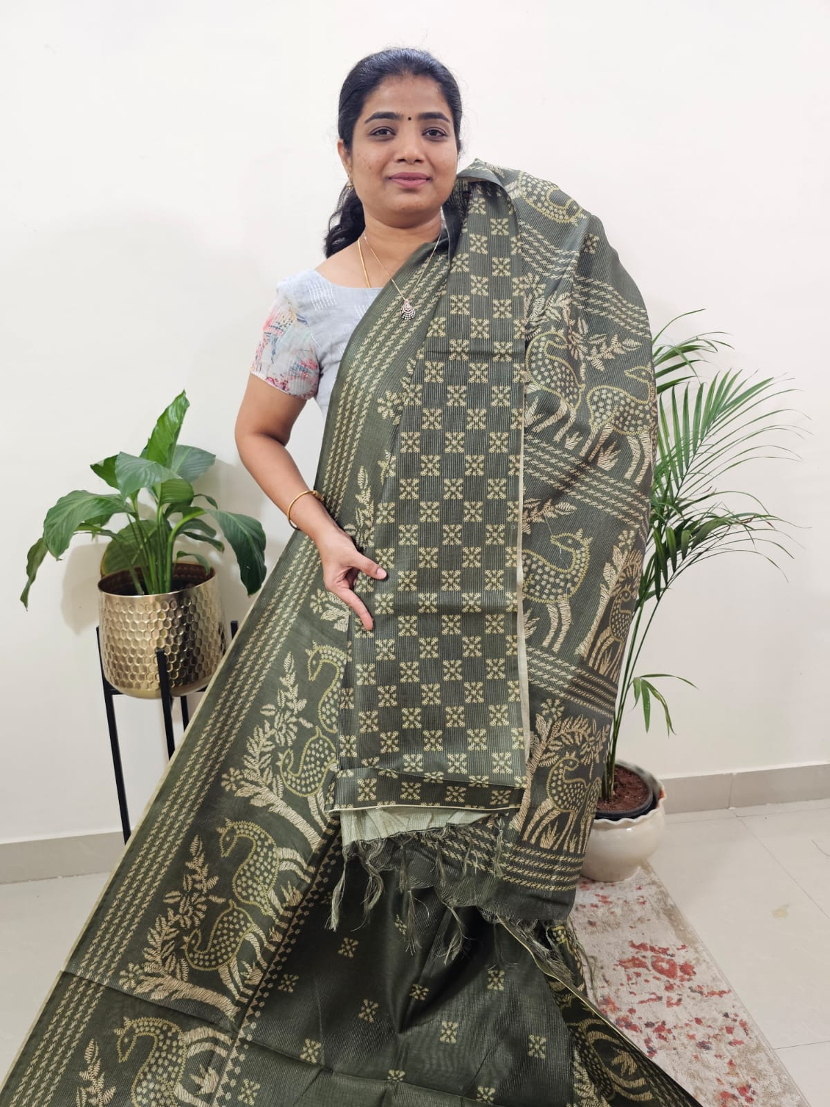 Semi Tussar with Striped Zari  Weaving Saree - Green