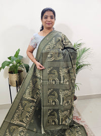 Semi Tussar with Striped Zari  Weaving Saree - Green