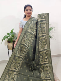 Semi Tussar with Striped Zari  Weaving Saree - Green