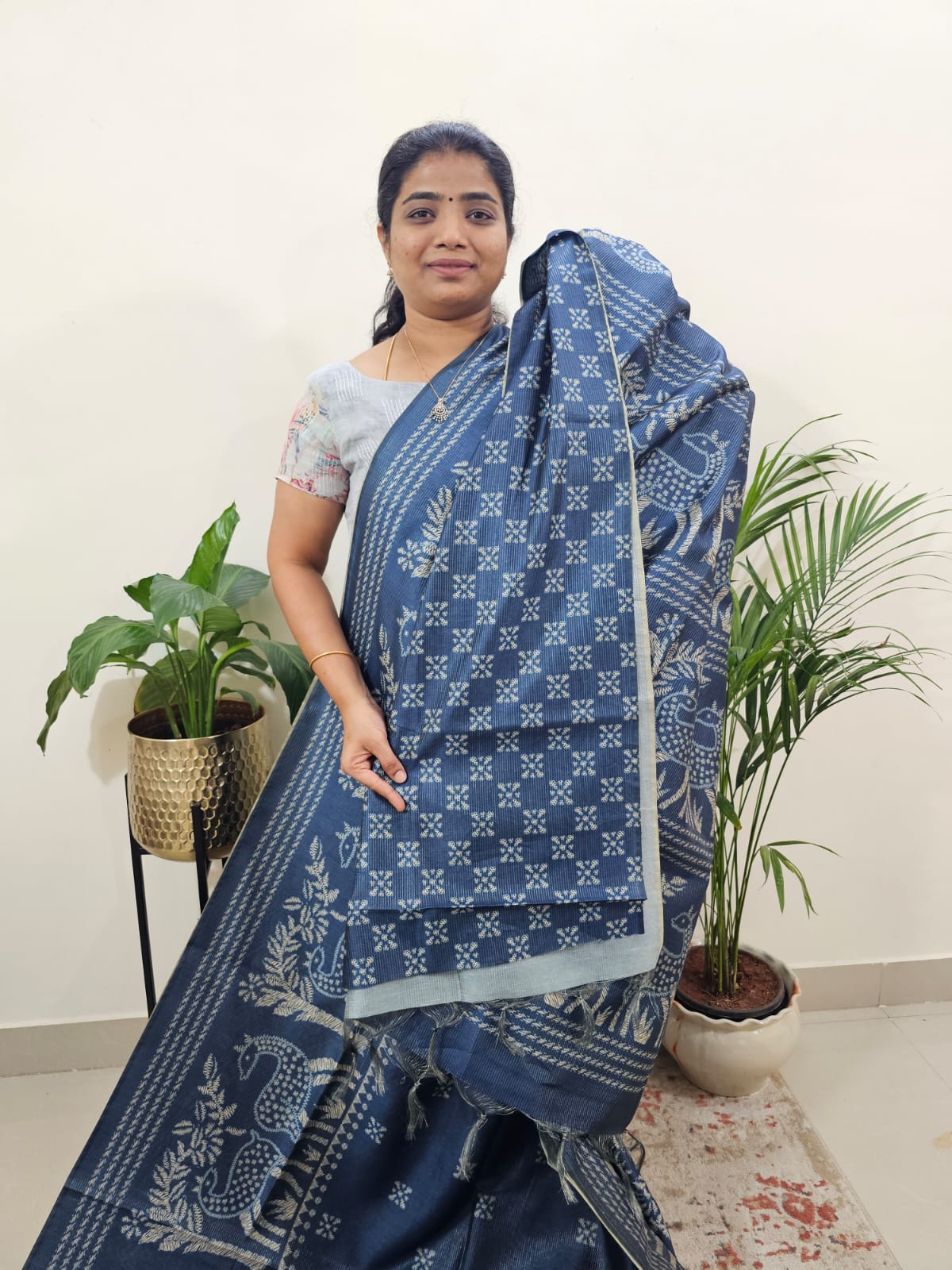 Semi Tussar with Striped Zari  Weaving Saree - Blue