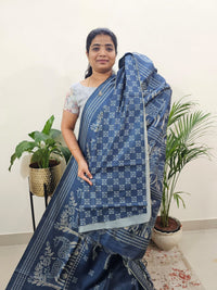 Semi Tussar with Striped Zari  Weaving Saree - Blue