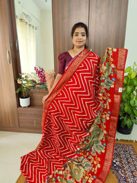 Semi Tussar Georgette with Zari Woven Saree Border -  Red