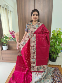 Semi Tussar Kalamkari Patch Work Border with Matching Blouse  -  Pink