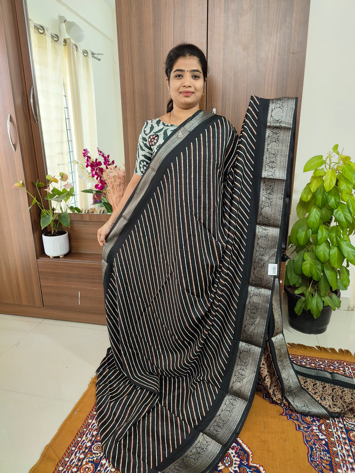 Semi Tussar Georgette with Zari Woven Saree Border - Black