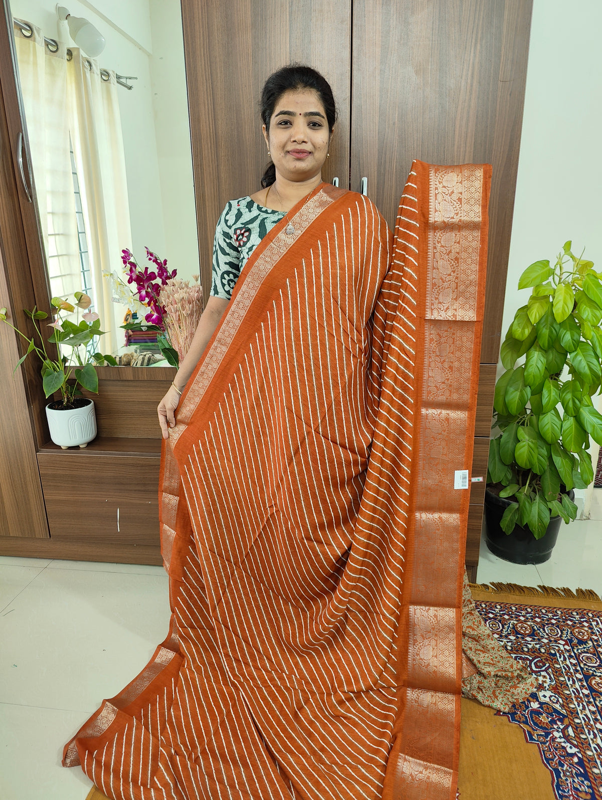 Semi Tussar Georgette with Zari Woven Saree Border - Rust Orange