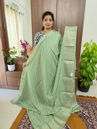 Semi Tussar Georgette with Zari Woven Saree Border - Pastel Green