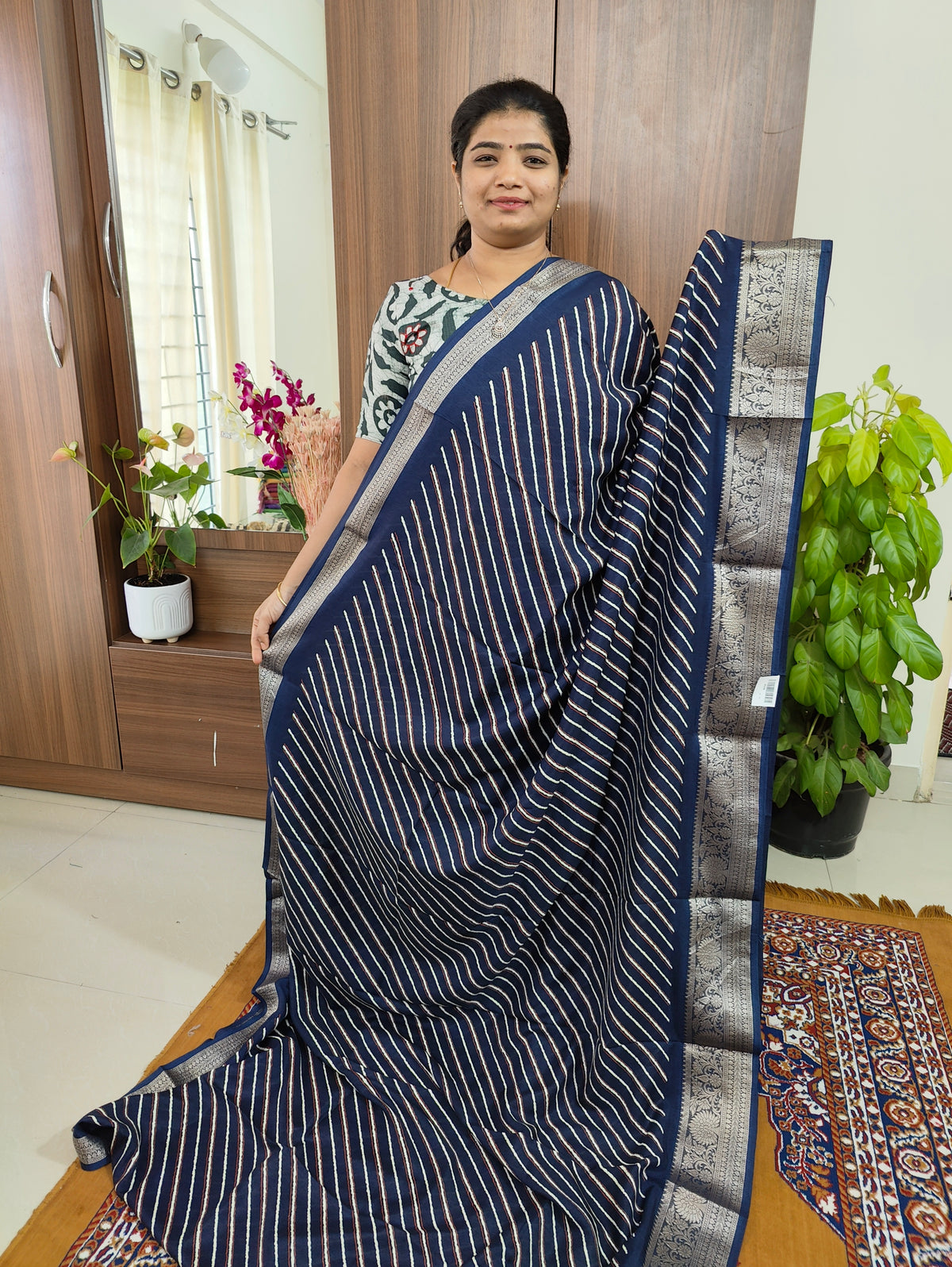 Semi Tussar Georgette with Zari Woven Saree Border -  Blue