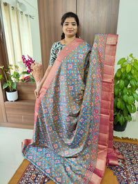 Soft Patola Saree with Zari Woven Border - Pastel Blue with Pink