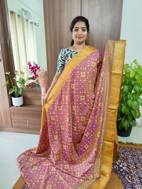 Soft Patola Saree with Zari Woven Border - Pastel Pink with Mustard Yellow