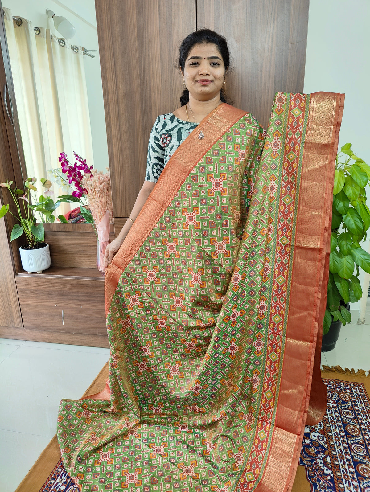 Soft Patola Saree with Zari Woven Border - Pastel Green with Maroon