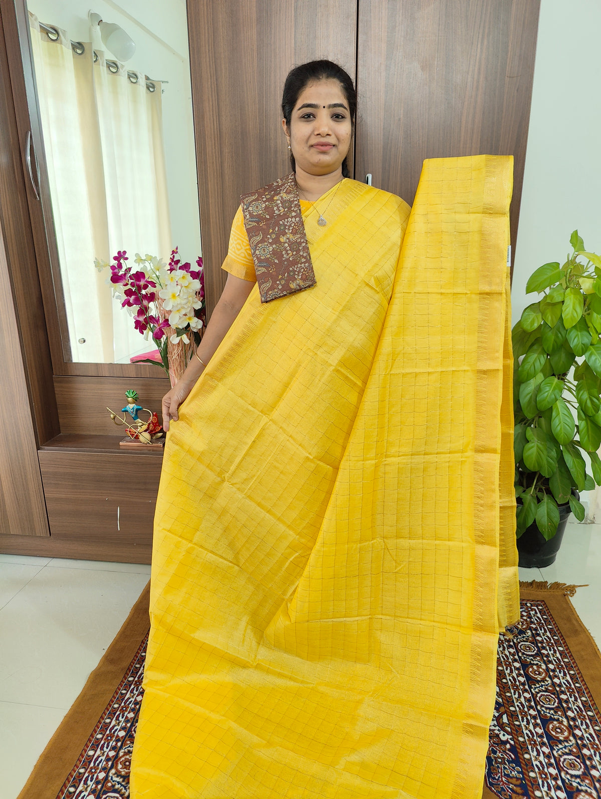 Semi Tussar with Extra Matching Blouse  - Yellow