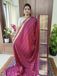 Soft Patola Saree with Kanjivaram Zari Woven Border - Pink