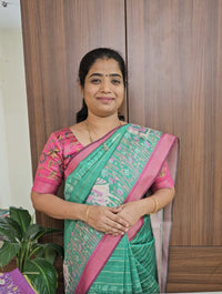 Soft Semi Tussar Weaving with Pichwai Border -Green with Pink