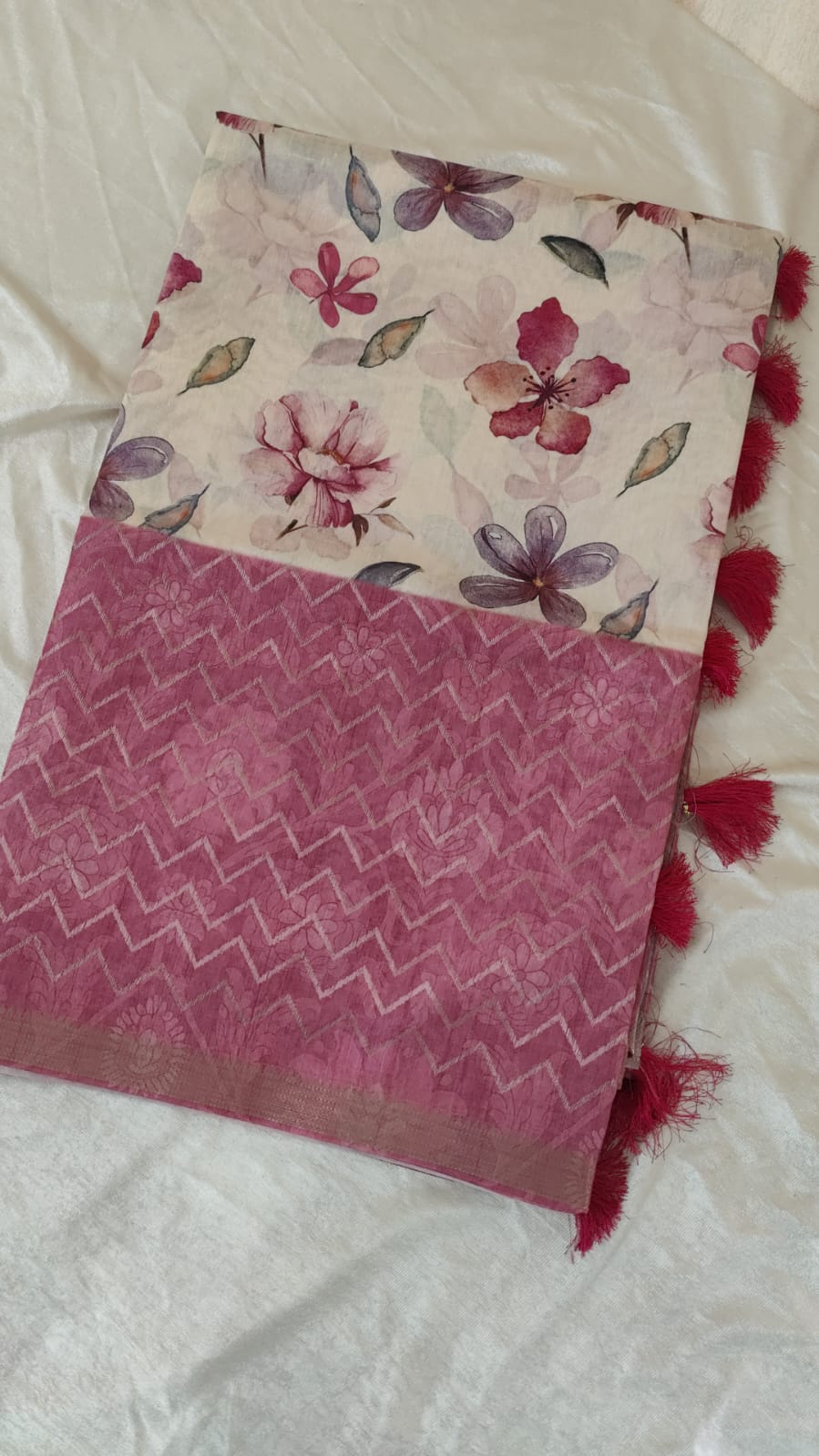 Soft Semi Tussar Zari Weaving  Border - Pink
