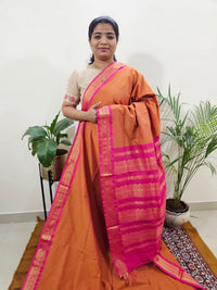 Kalayani Soft Cotton Saree with Borders - Orange with Pink