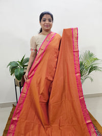 Kalayani Soft Cotton Saree with Borders - Orange with Pink
