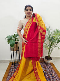 Kalayani Soft Cotton Saree with Borders - Yellow with Red